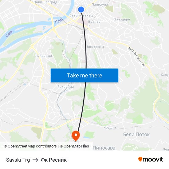 Savski Trg to Фк Ресник map