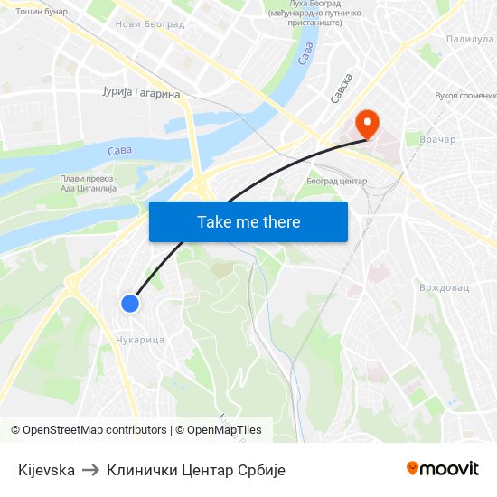 Kijevska to Клинички Центар Србије map