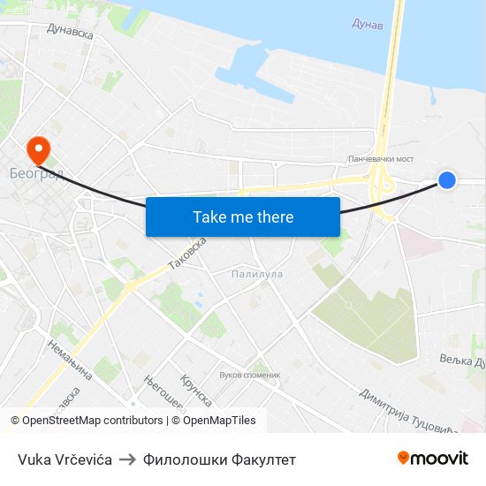 Vuka Vrčevića to Филолошки Факултет map