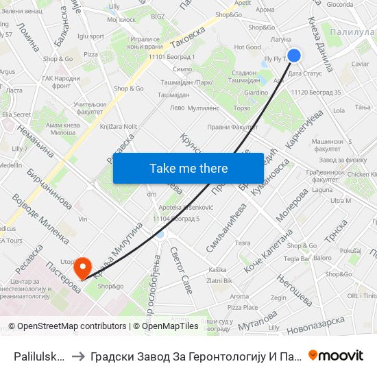 Palilulska Pijaca to Градски Завод За Геронтологију И Палијативно Збрињавање map