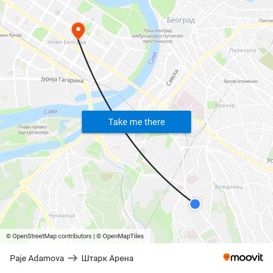 Paje Adamova to Штарк Арена map