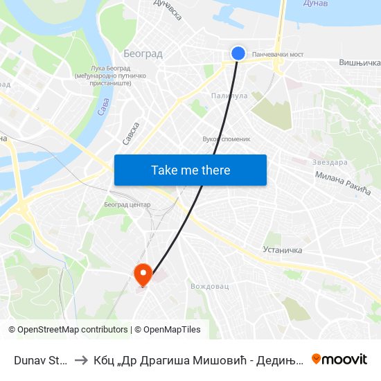 Dunav Stanica to Кбц „Др Драгиша Мишовић - Дедиње“ Комплекс Б map