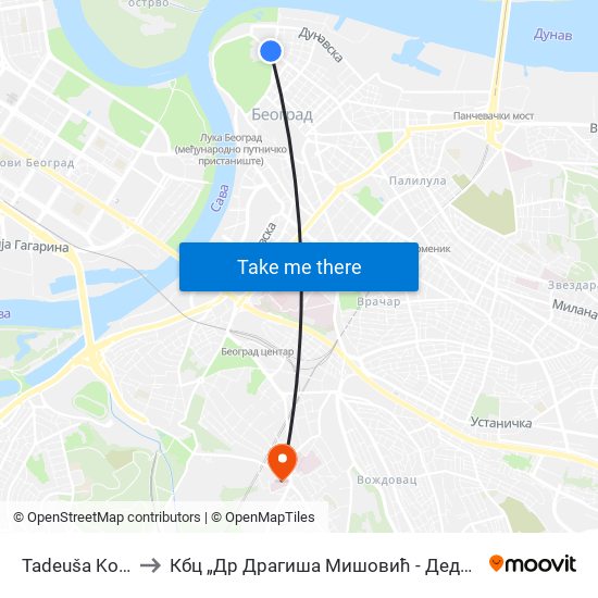Tadeuša Košćuška to Кбц „Др Драгиша Мишовић - Дедиње“ Комплекс Б map
