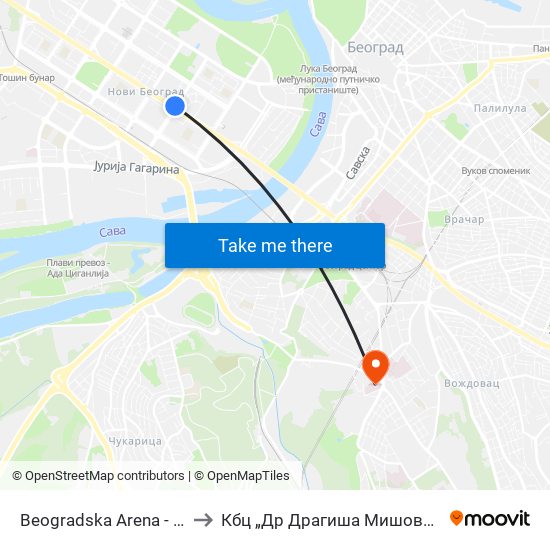 Beogradska Arena - Antifašističke Borbe to Кбц „Др Драгиша Мишовић - Дедиње“ Комплекс Б map