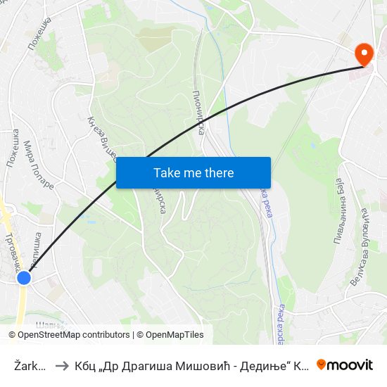 Žarkovo to Кбц „Др Драгиша Мишовић - Дедиње“ Комплекс Б map