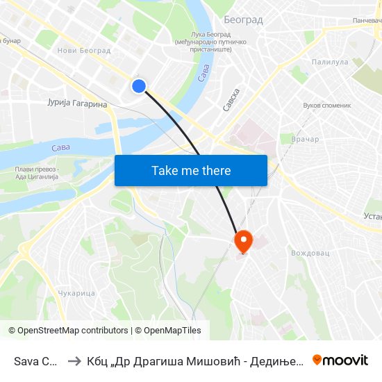 Sava Centar to Кбц „Др Драгиша Мишовић - Дедиње“ Комплекс Б map