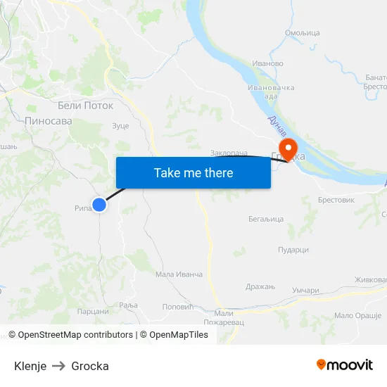 Klenje to Grocka map