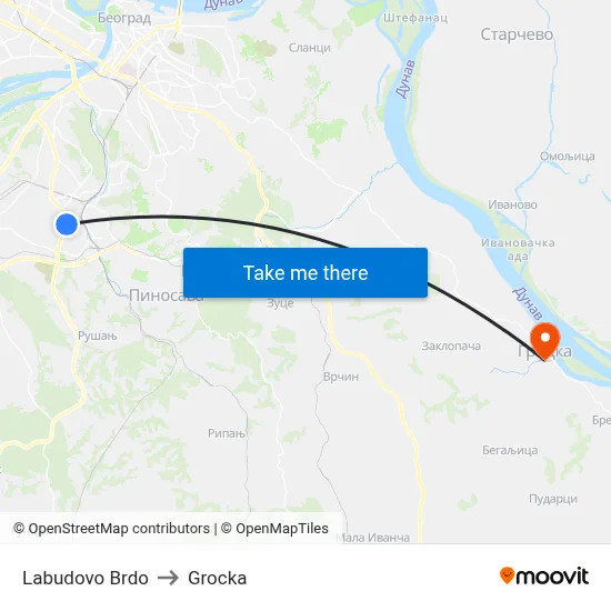Labudovo Brdo to Grocka map