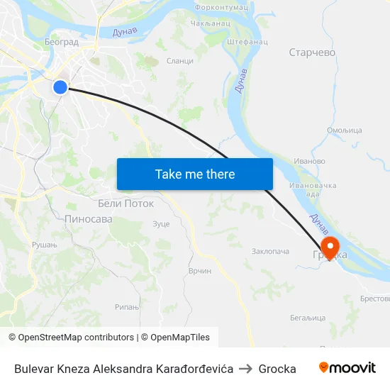 Bulevar Kneza Aleksandra Karađorđevića to Grocka map