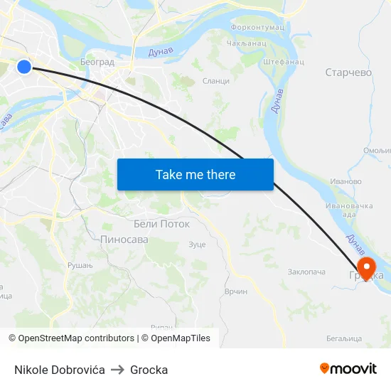 Nikole Dobrovića to Grocka map