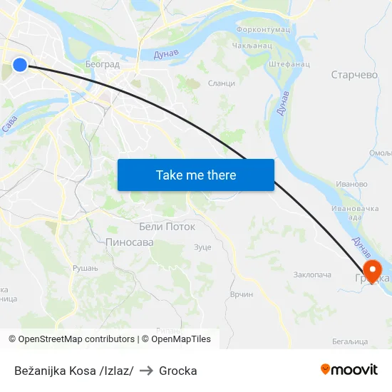 Bezanijska Kosa /Exit/ to Grocka map