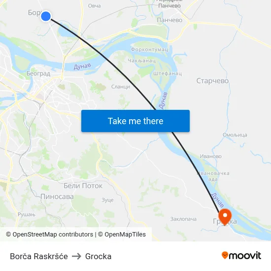Borča Intersection to Grocka map