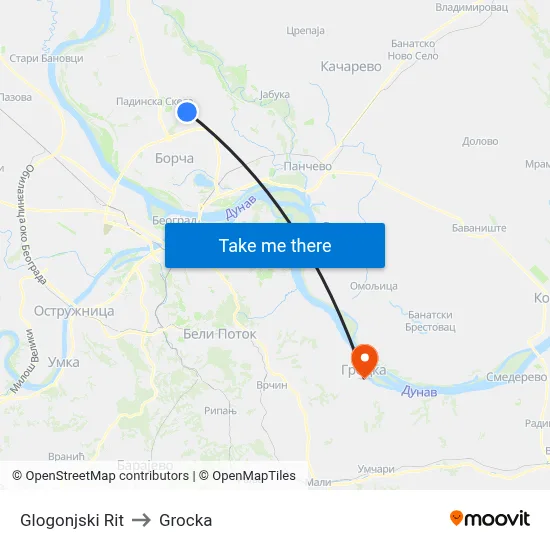 Glogonjski Rit to Grocka map