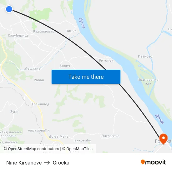 Nine Kirsanove to Grocka map