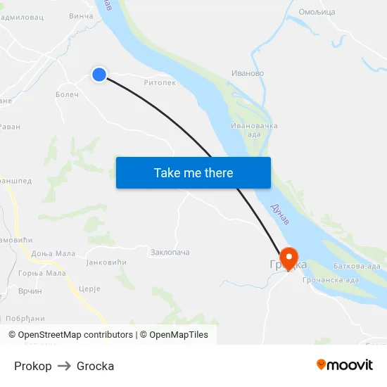 Prokop to Grocka map