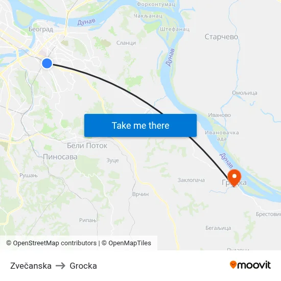 Zvecanska to Grocka map