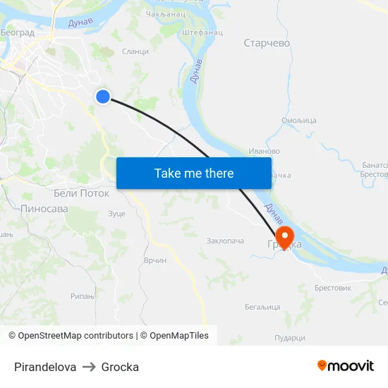 Pirandelova to Grocka map