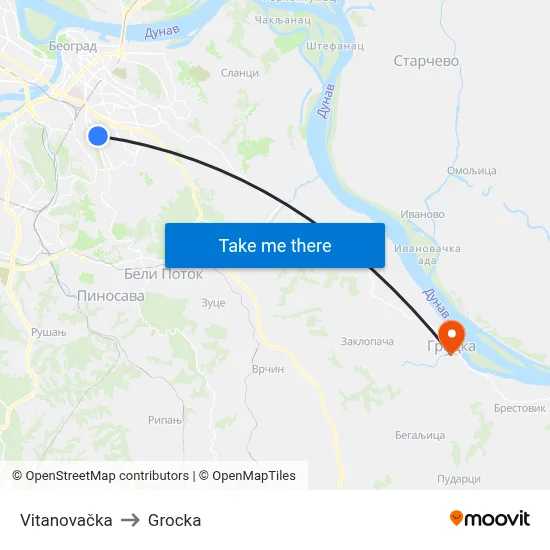 Vitanovacka to Grocka map