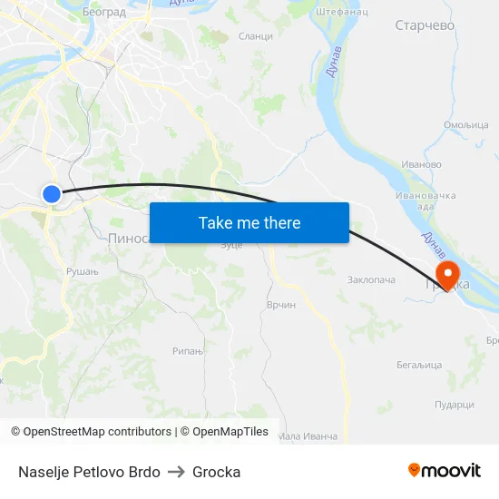 Naselje Petlovo Brdo to Grocka map
