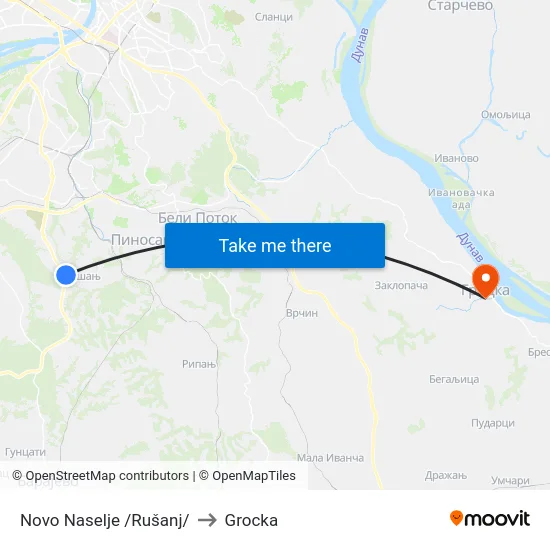 Novo Naselje /Rušanj/ to Grocka map