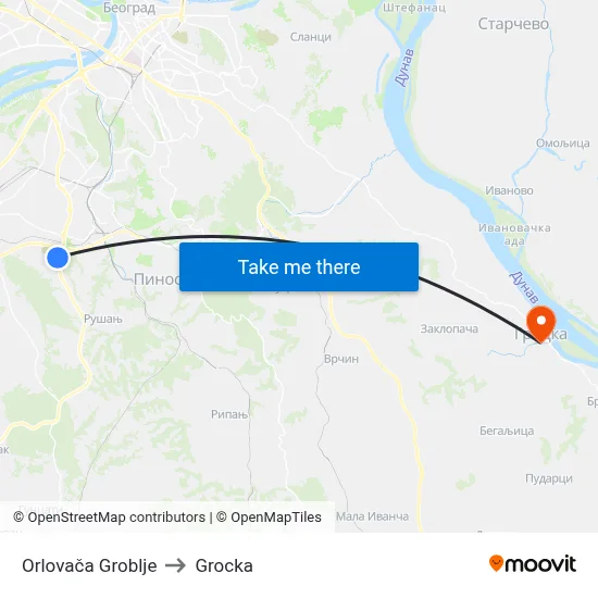 Orlovaca Cemetery to Grocka map