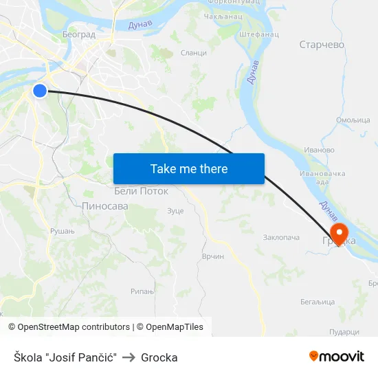 Josif Pancic School to Grocka map