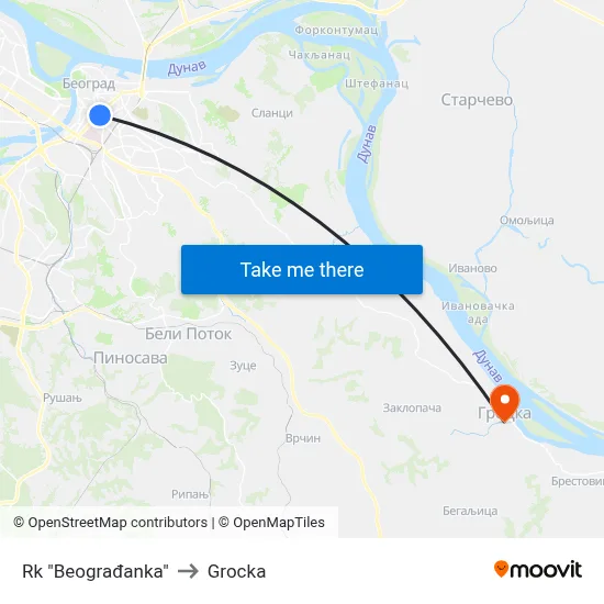Rk "Beograđanka" to Grocka map