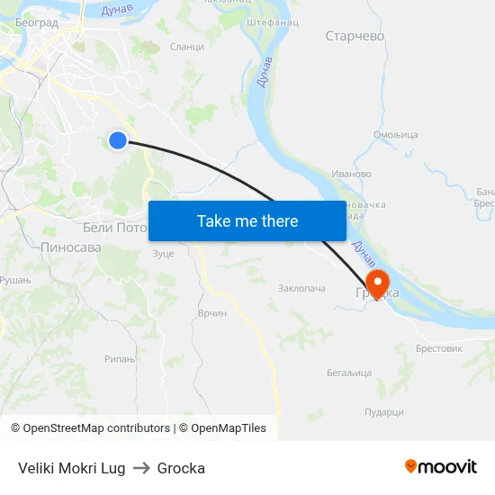 Veliki Mokri Lug to Grocka map