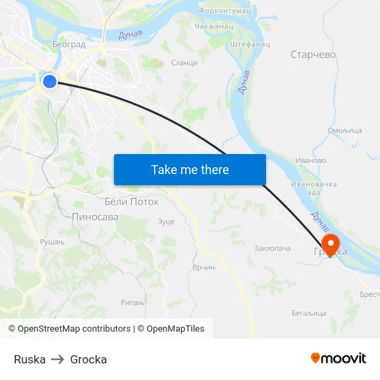 Ruska to Grocka map