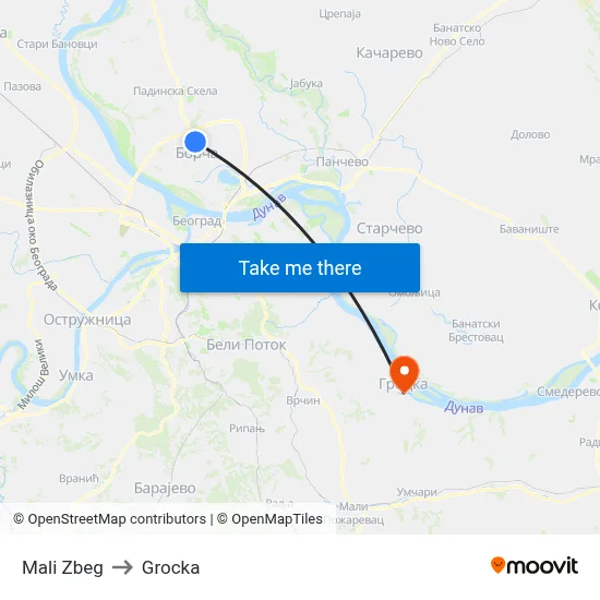 Mali Zbeg to Grocka map