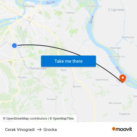 Cerak Vinogradi to Grocka map