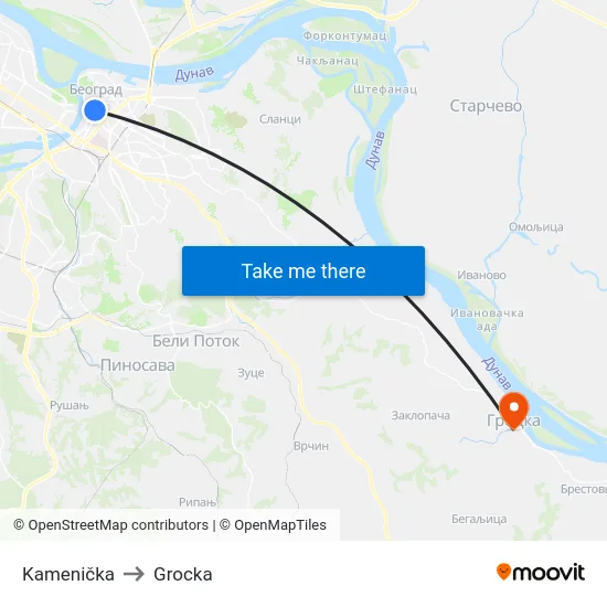 Kamenička to Grocka map