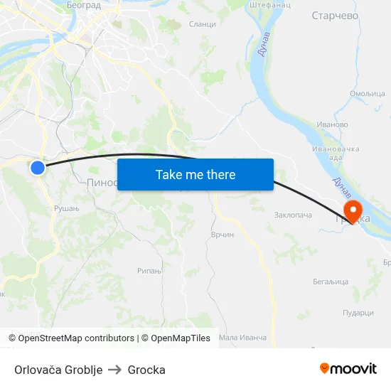 Orlovaca Cemetery to Grocka map