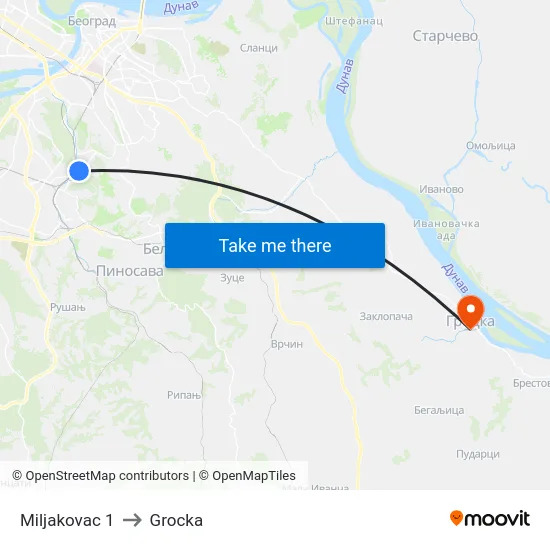 Miljakovac 1 to Grocka map