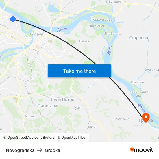 Novogradska to Grocka map