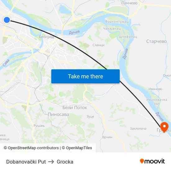 Dobanovci Road to Grocka map