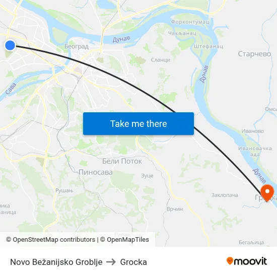 New Bežanija Cemetery to Grocka map