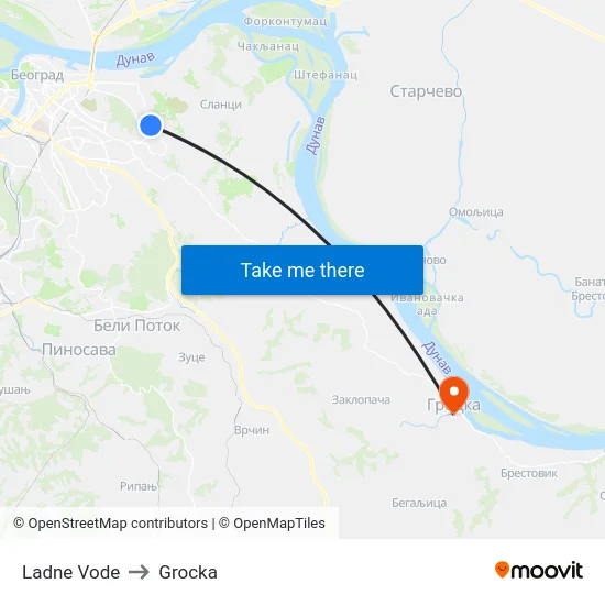 Ladne Vode to Grocka map