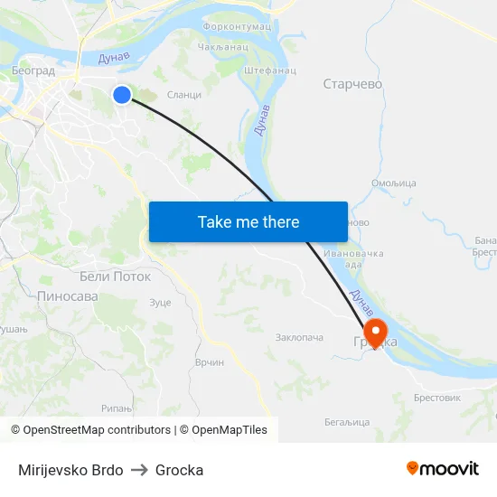 Mirijevsko Hill to Grocka map