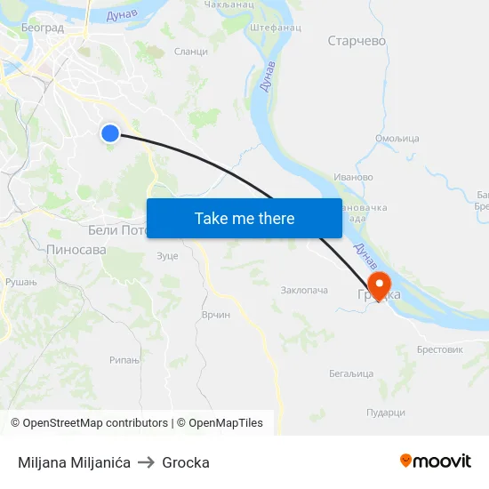 Miljana Miljanića to Grocka map