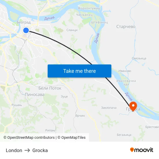 London to Grocka map