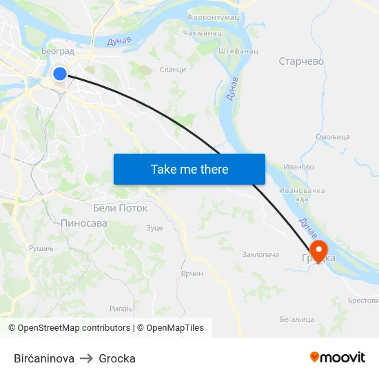 Birčaninova to Grocka map