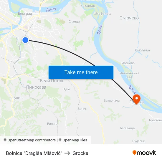 Bolnica "Dragiša Mišović" to Grocka map