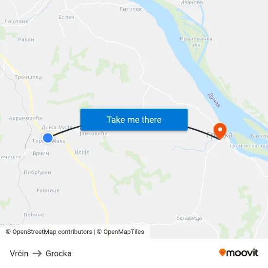 Vrčin to Grocka map
