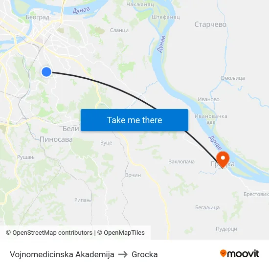 Vojnomedicinska Akademija to Grocka map
