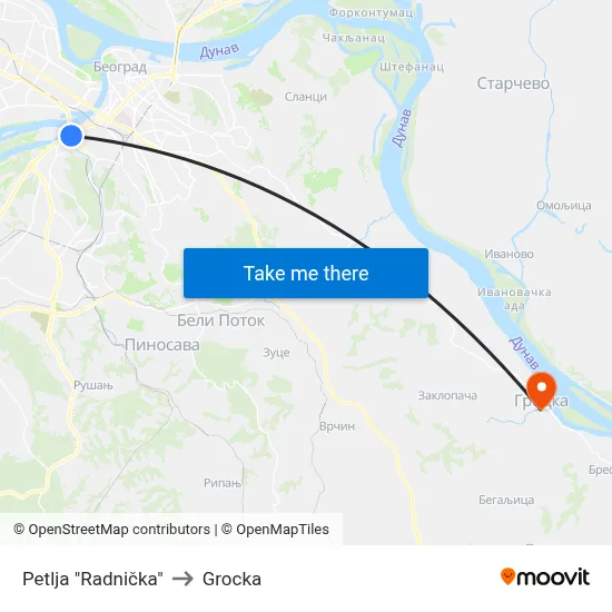 Petlja "Radnička" to Grocka map