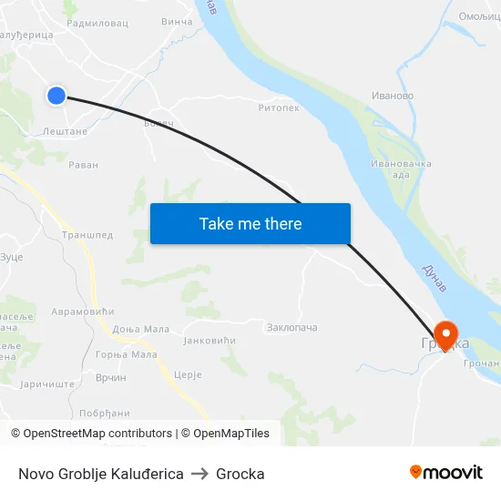 Novo Groblje Kaluđerica to Grocka map