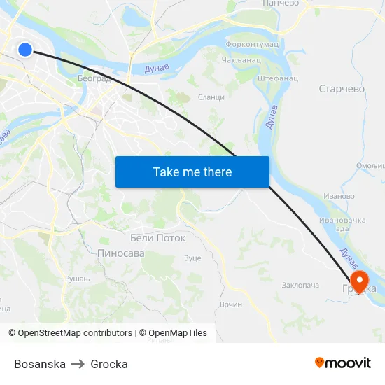 Bosanska to Grocka map