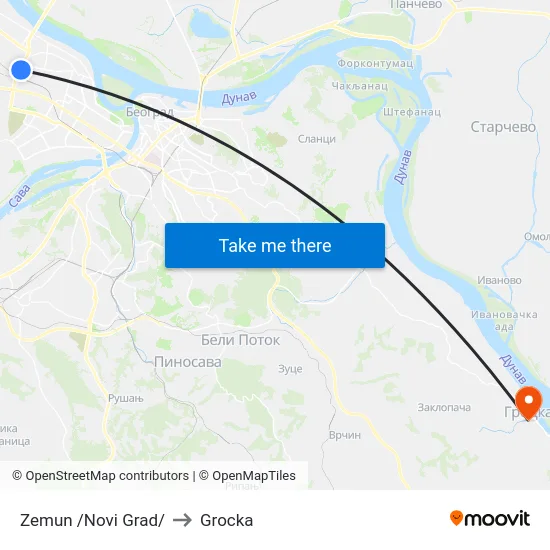 Zemun /Novi Grad/ to Grocka map