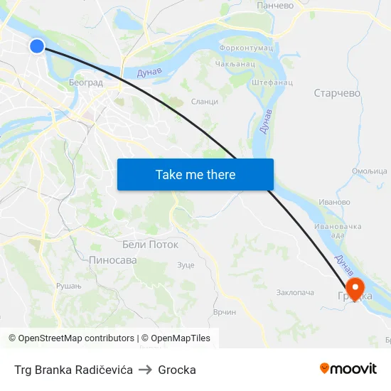 Trg Branka Radičevića to Grocka map